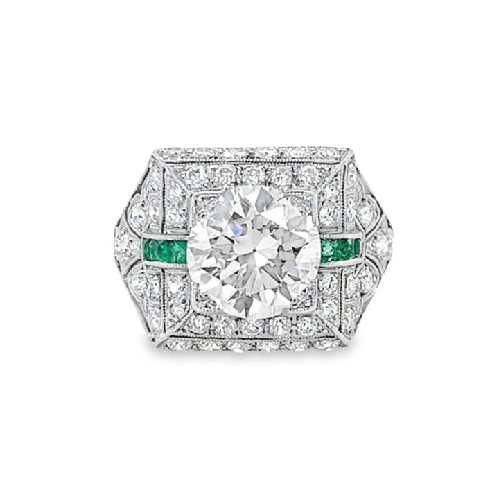 Platinum Art Deco VS Diamond Emerald Ring