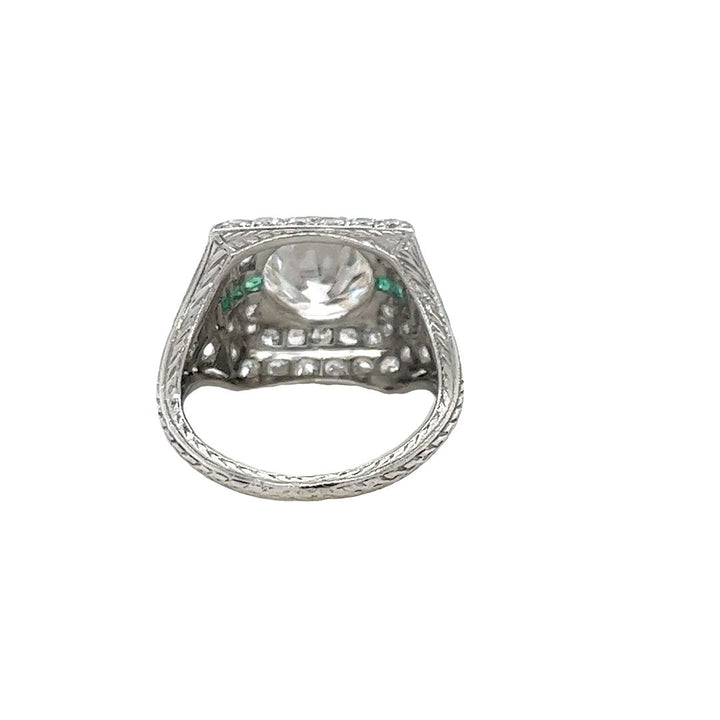 Platinum Art Deco VS Diamond Emerald Ring