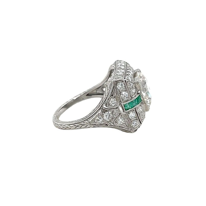 Platinum Art Deco VS Diamond Emerald Ring