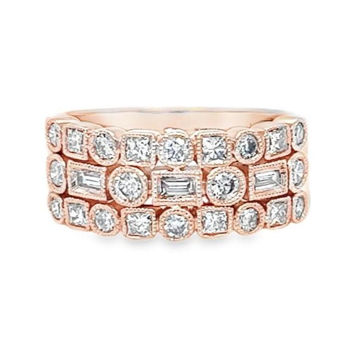 3 Row Diamond Rose Gold Ring