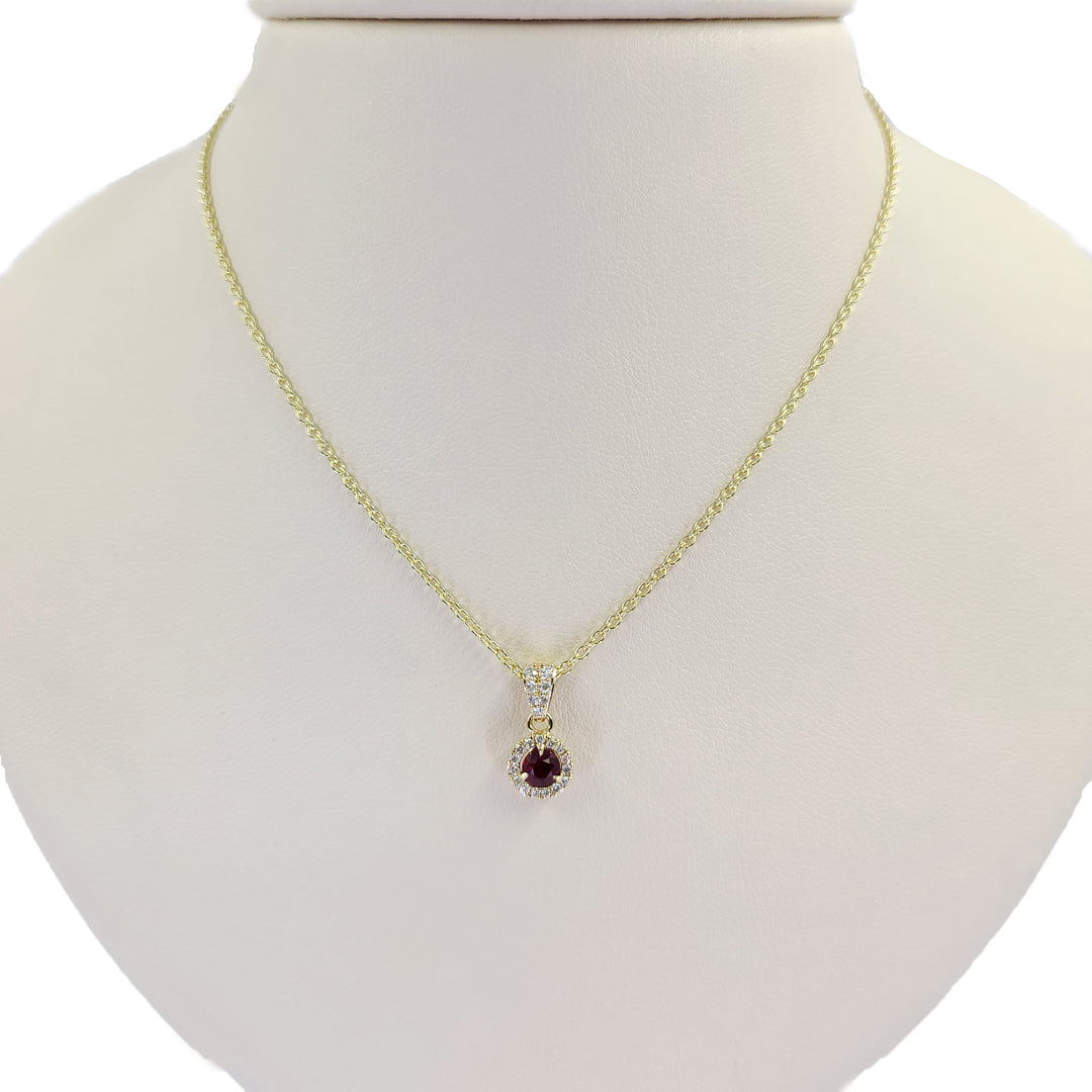 Ruby and Diamond Halo Pendant Necklace