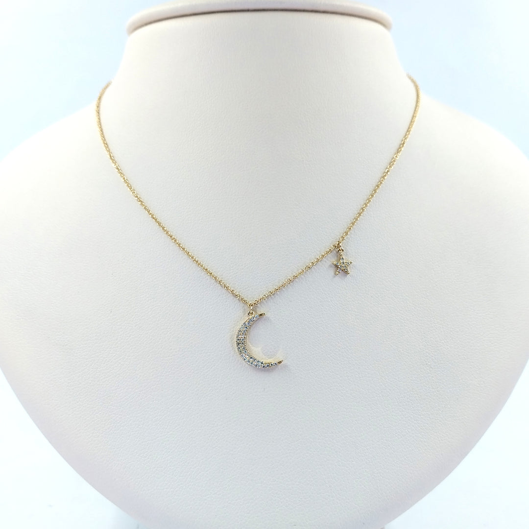 Moon and Star Diamond Necklace