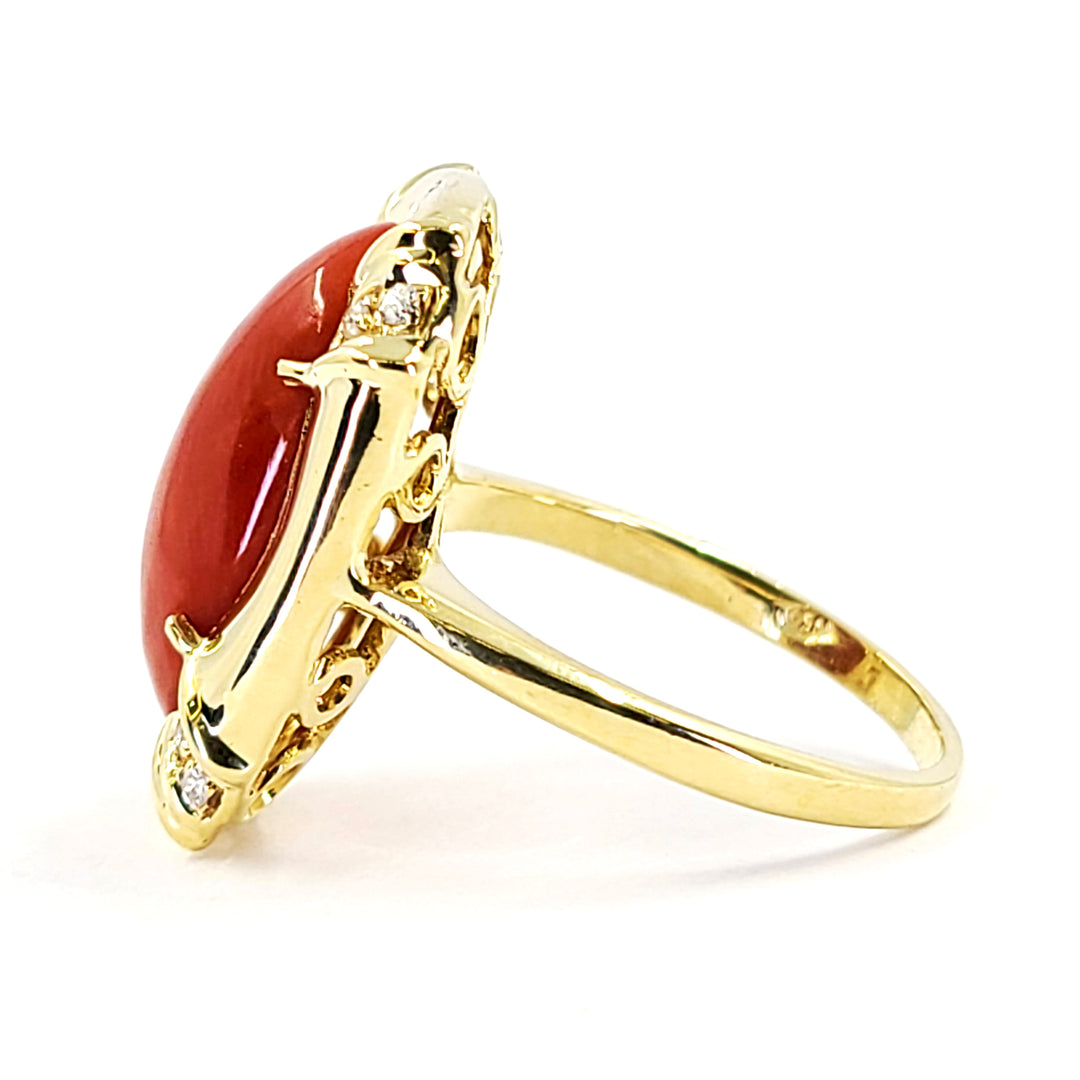 Coral and Diamond Ring