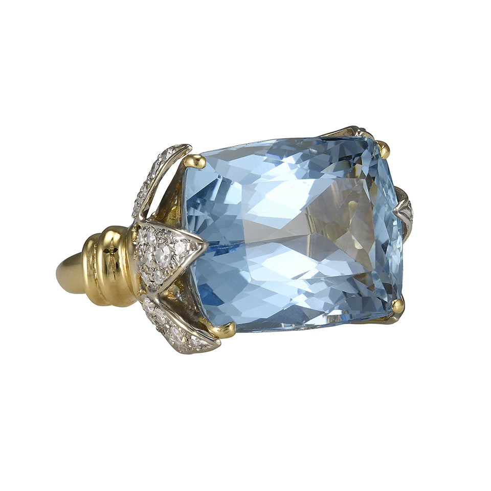 Aquamarine and Diamond Cocktail Ring