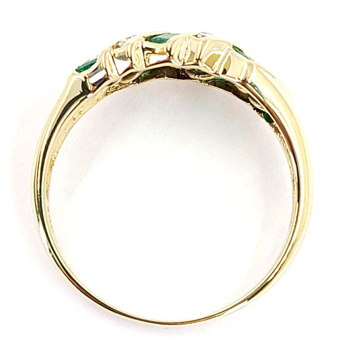 Curved Emerald and Diamond Ring