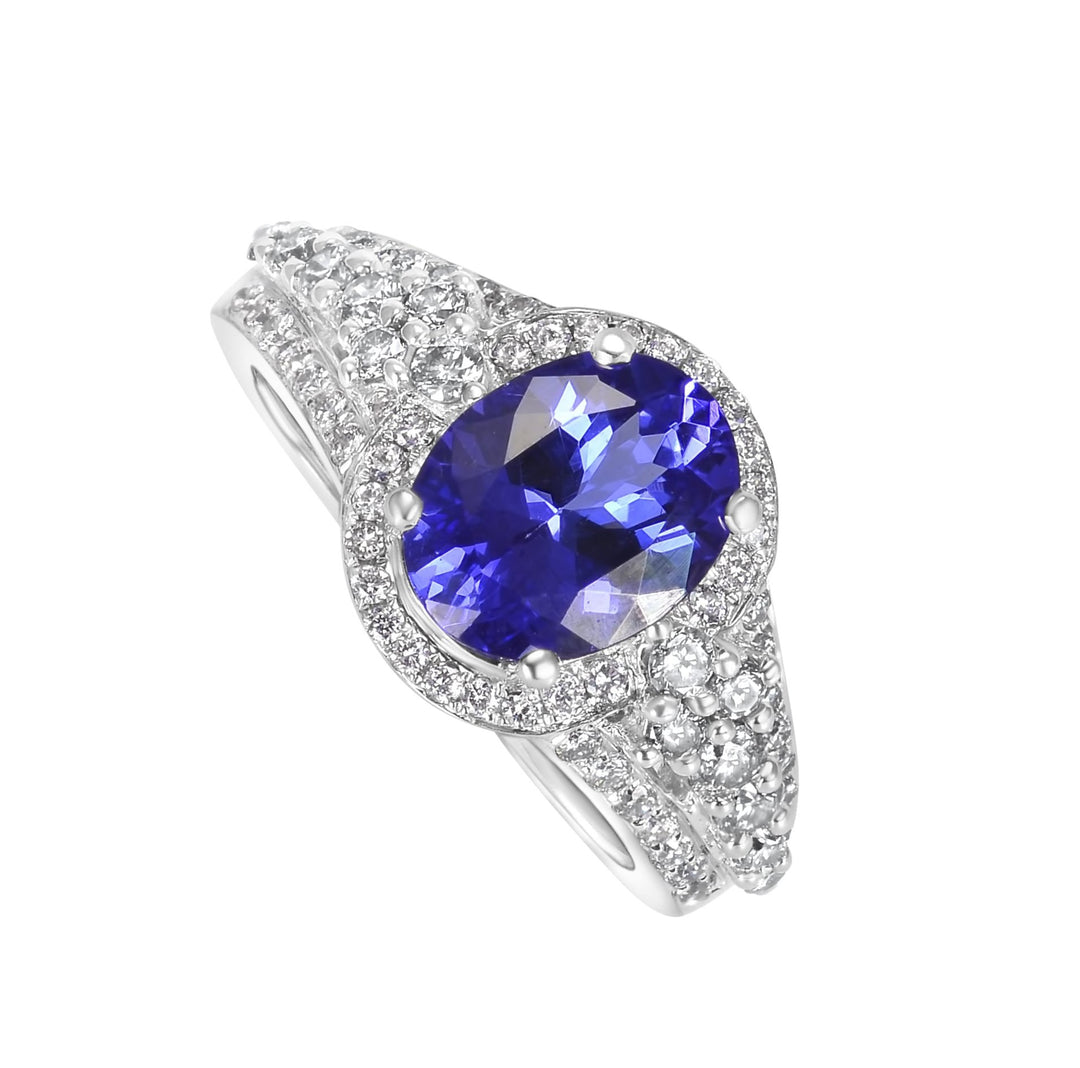 Tanzanite and Diamond Halo Ring