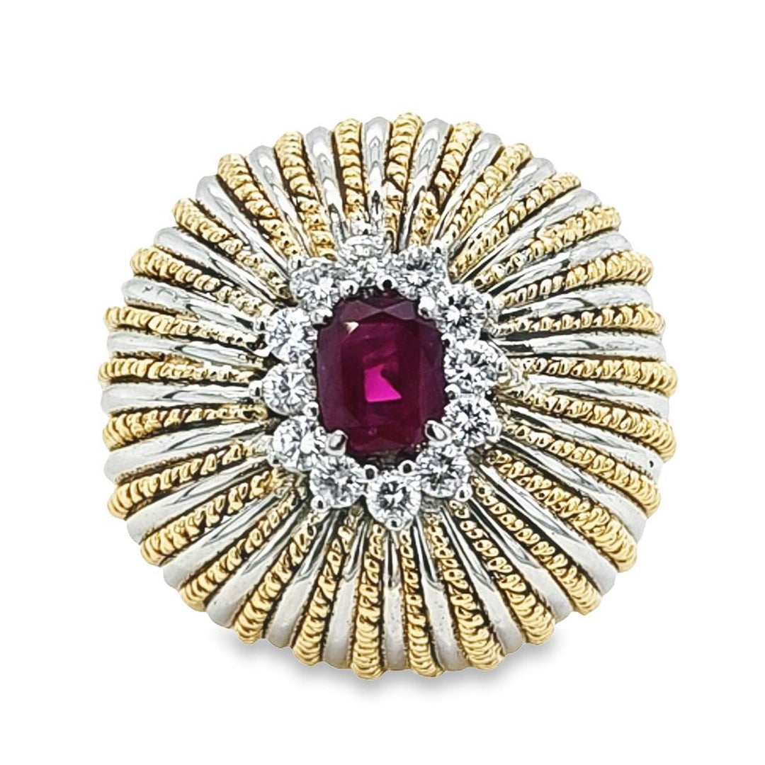 Domed Ruby and Diamond Ring