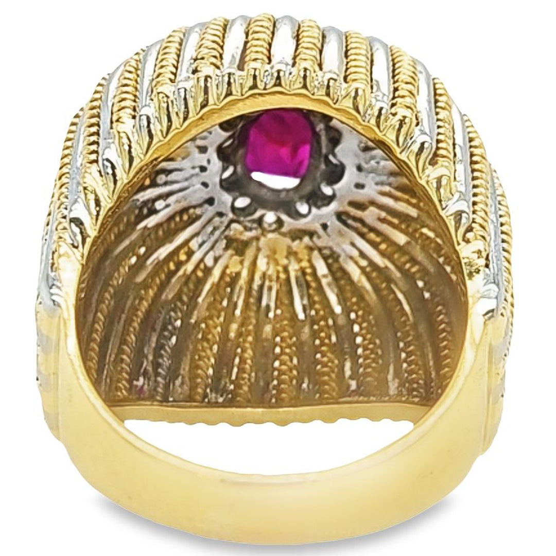 Domed Ruby and Diamond Ring