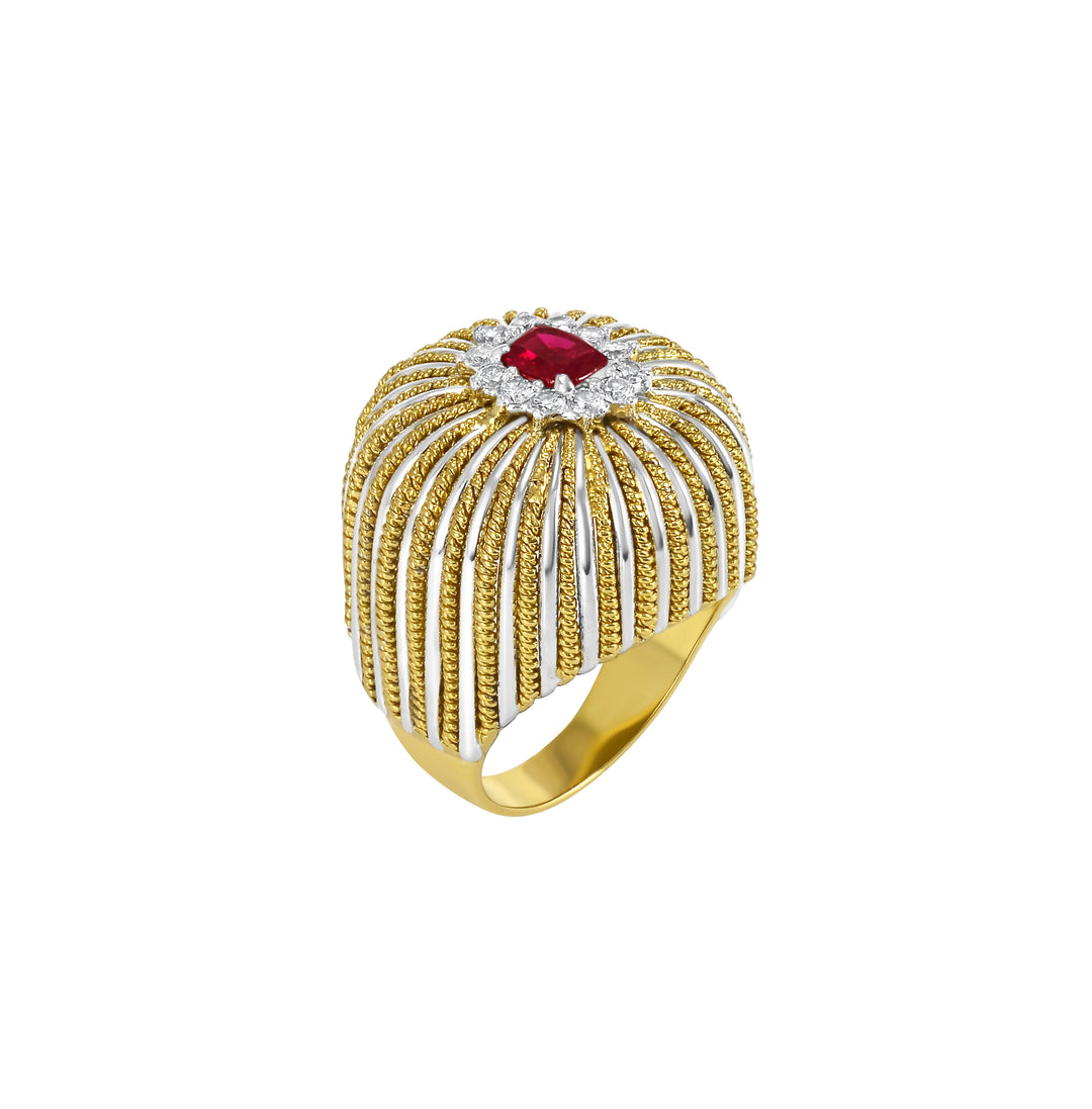 Domed Ruby and Diamond Ring