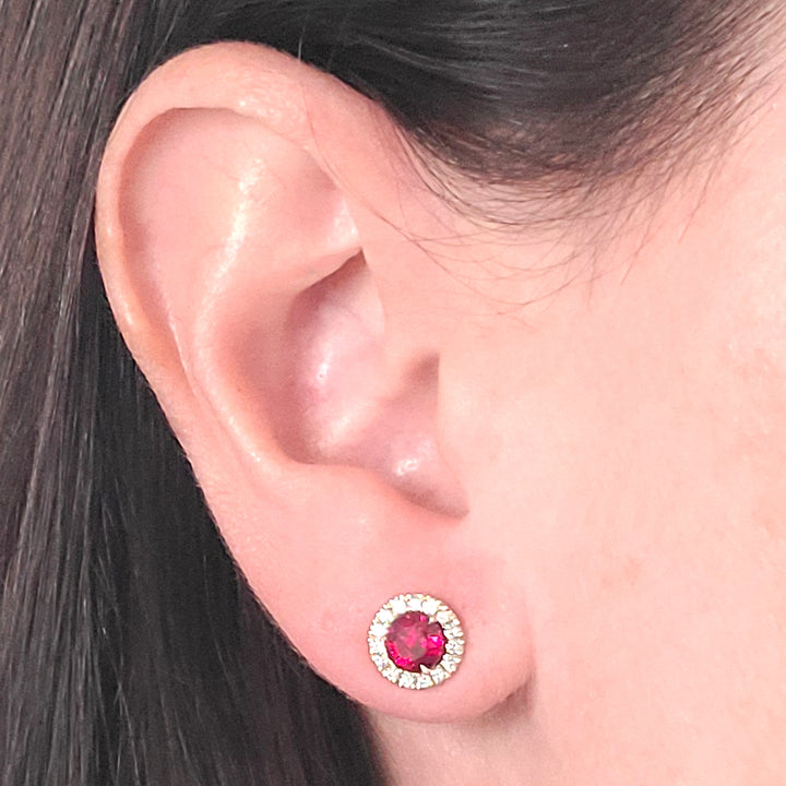 Ruby and Diamond Halo Stud Earrings