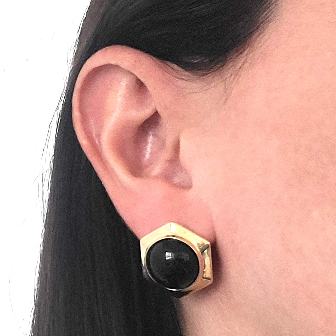 Cabochon Onyx Stud Earrings