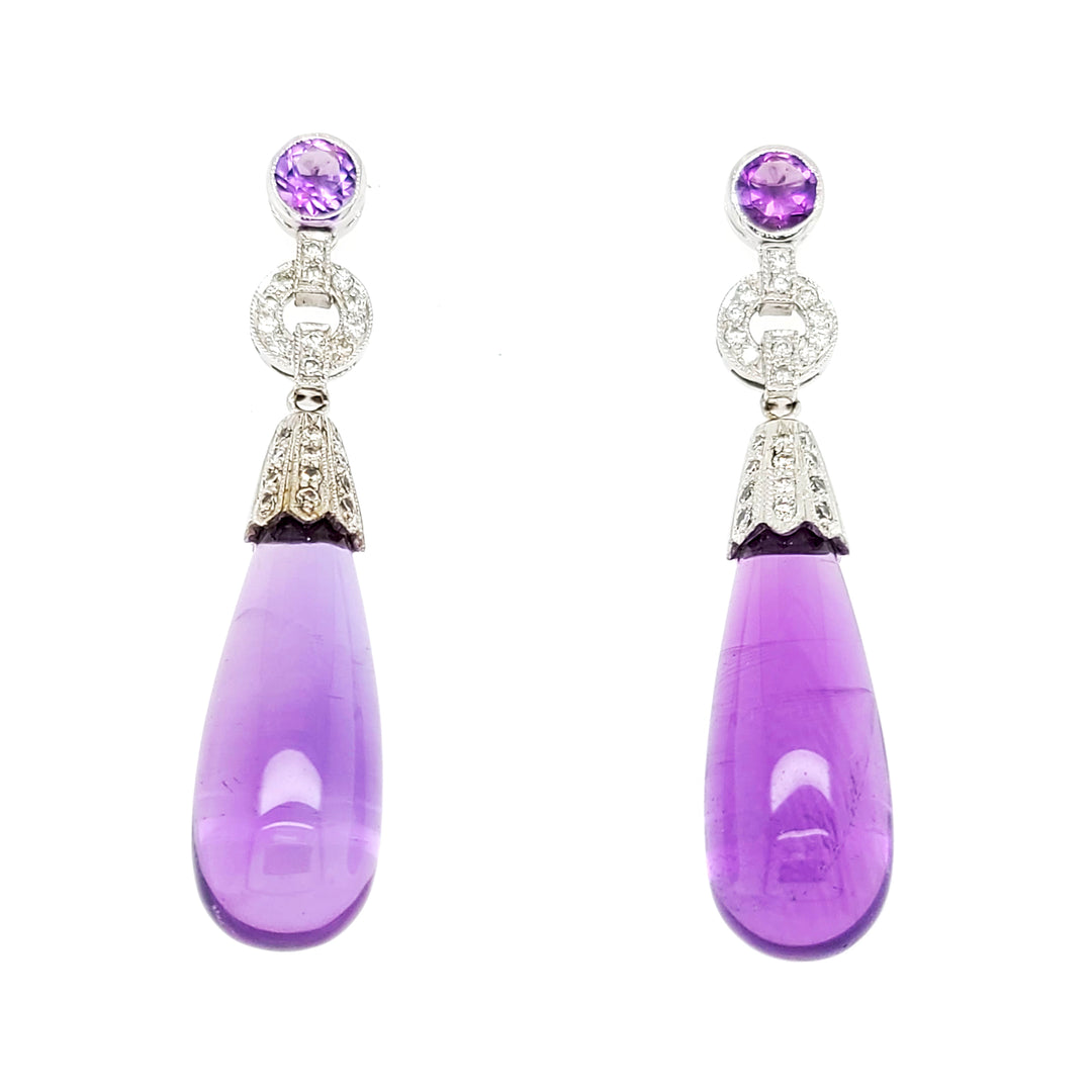 Amethyst and Diamond Drop Earrings