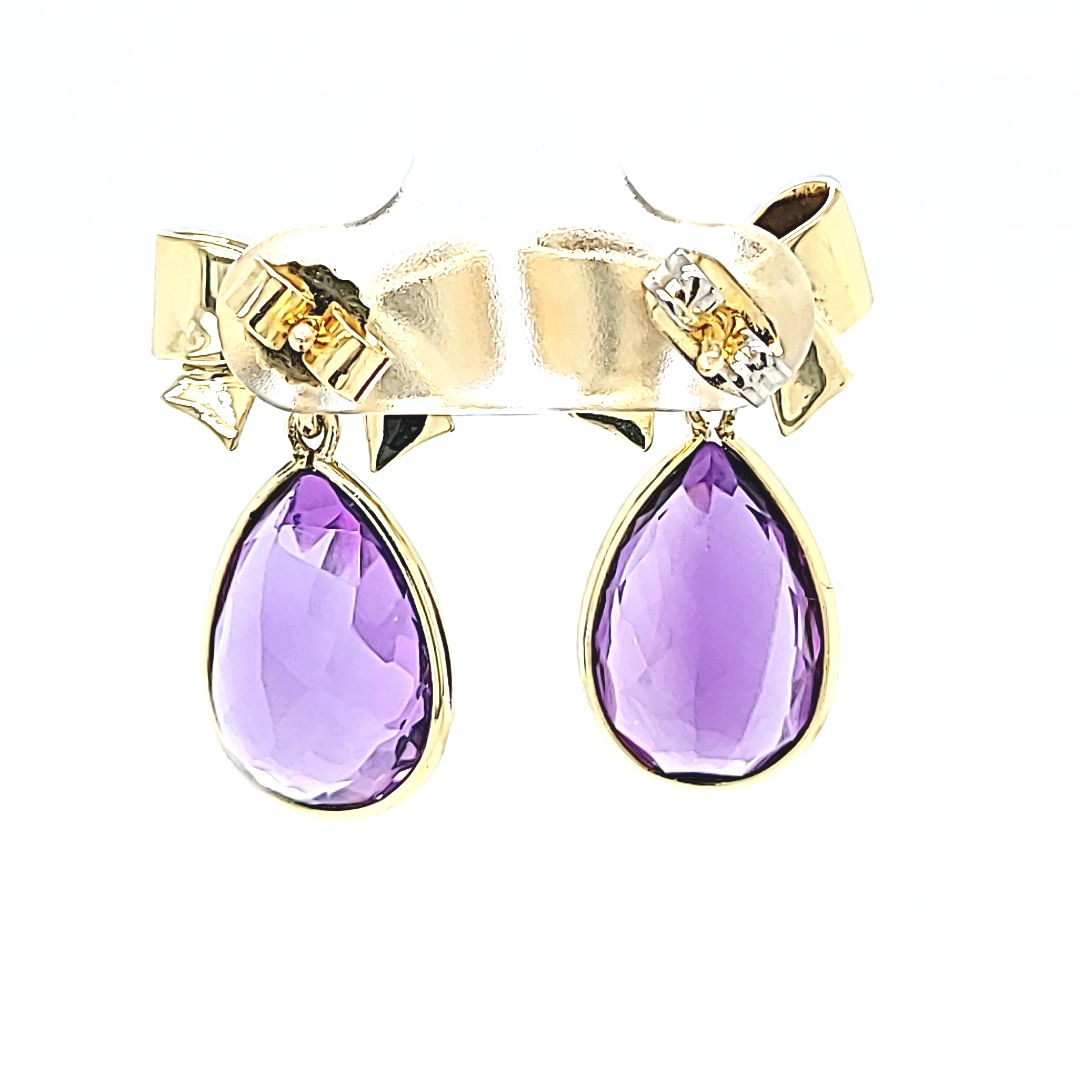 Amethyst Bow Drop Earrings