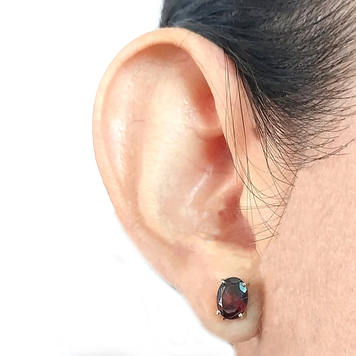 Oval Garnet Stud Earrings