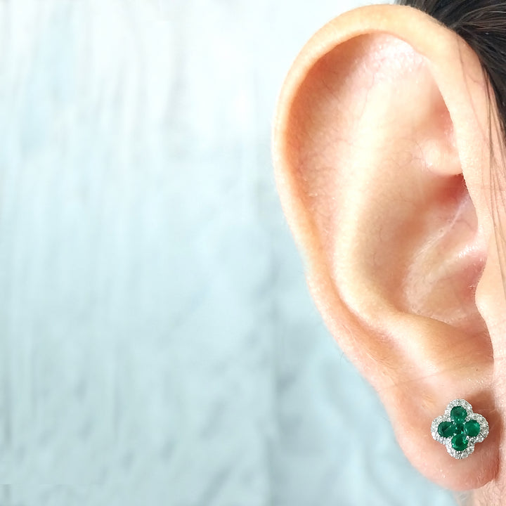 Emerald and Diamond Stud Earrings