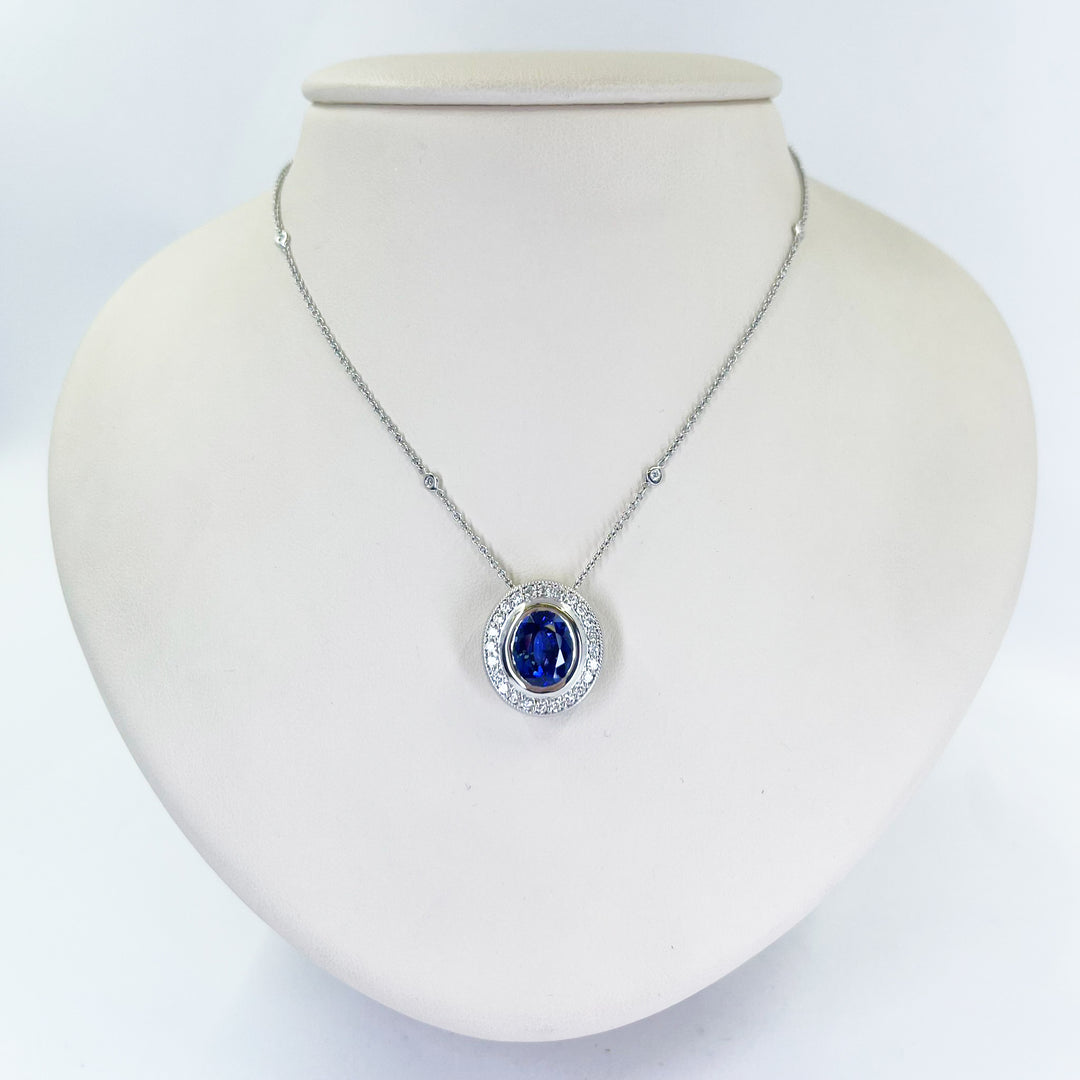 Sapphire Halo Pendant Necklace