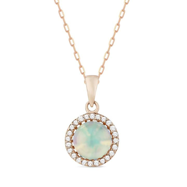 Round Opal and Diamond Necklace