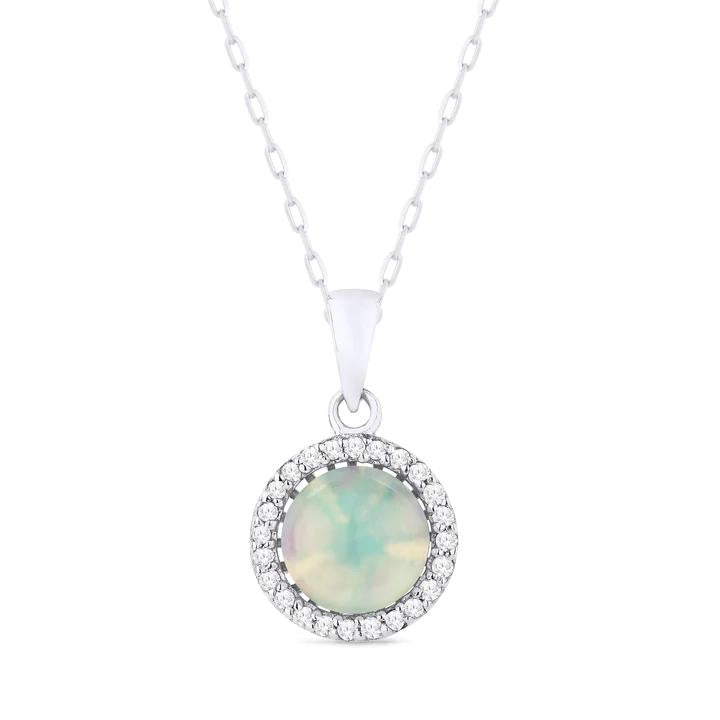 Round Opal and Diamond Necklace