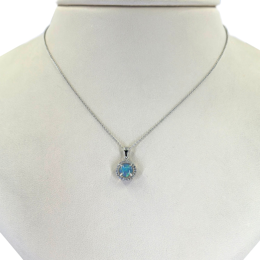 Round Opal and Diamond Necklace