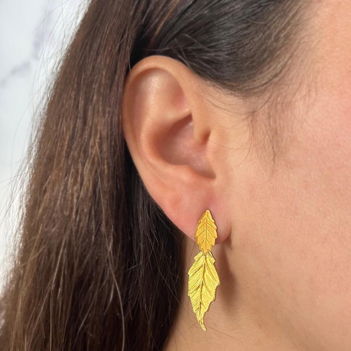 18K Leaf Drop Earrings