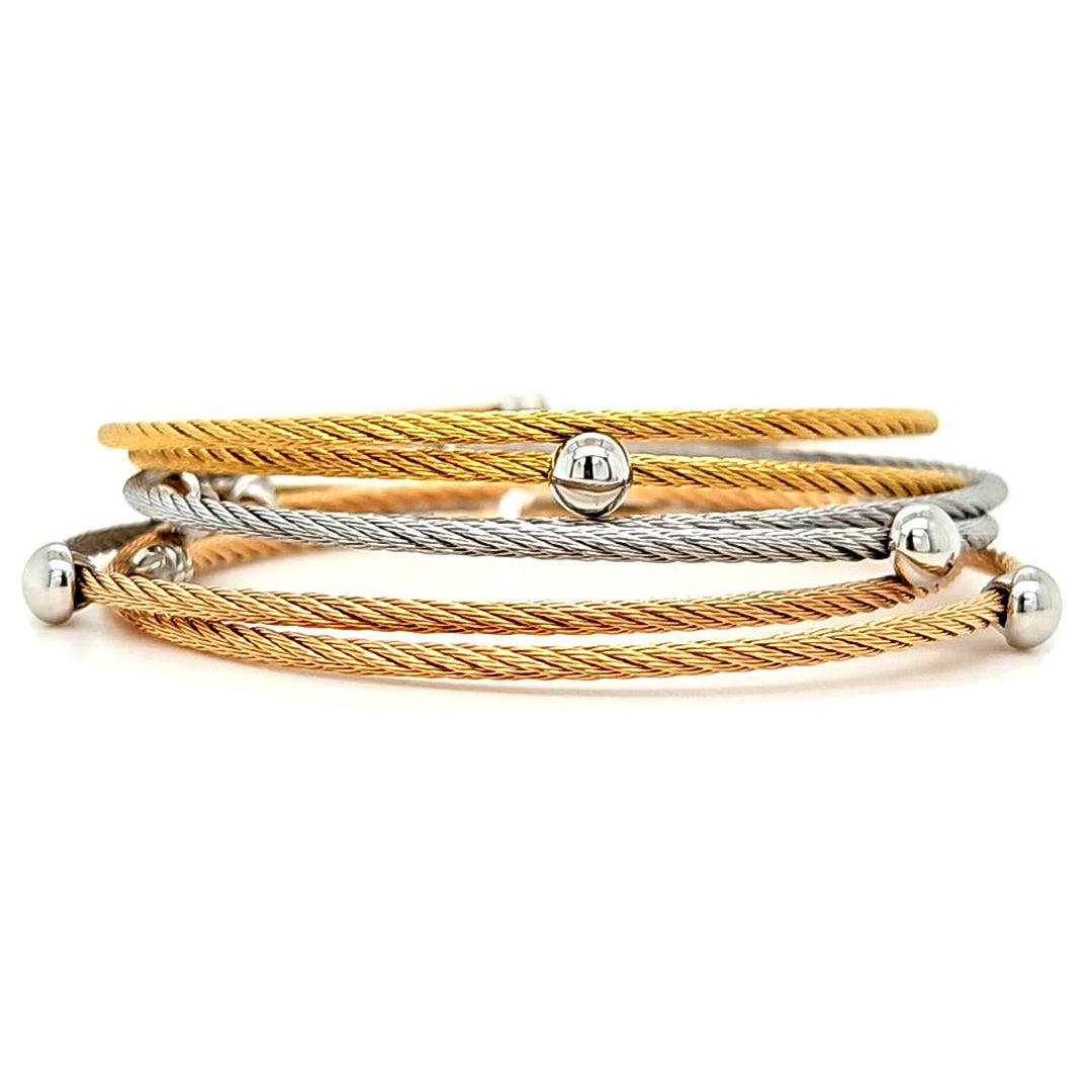 Carnation, Grey & Yellow Cable 7-Row Coil Wrap Bracelet