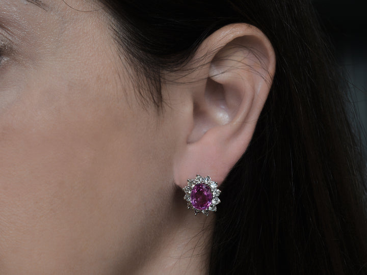 Pink Sapphire and Diamond Halo Earrings