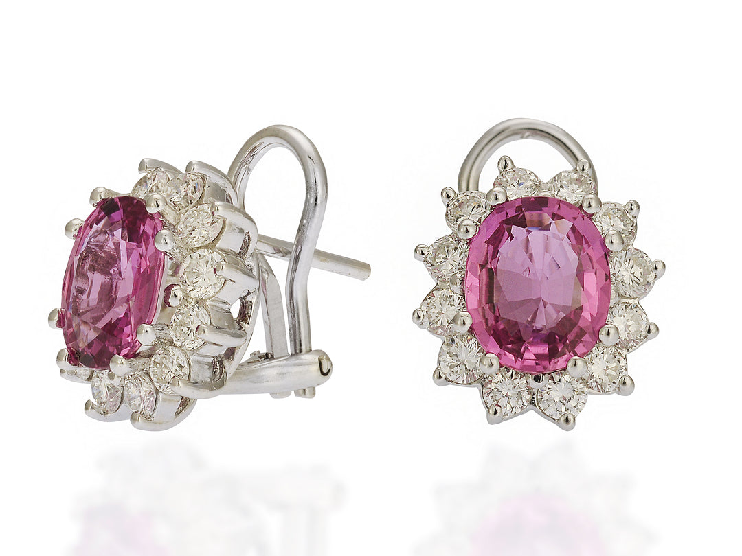 Pink Sapphire and Diamond Halo Earrings