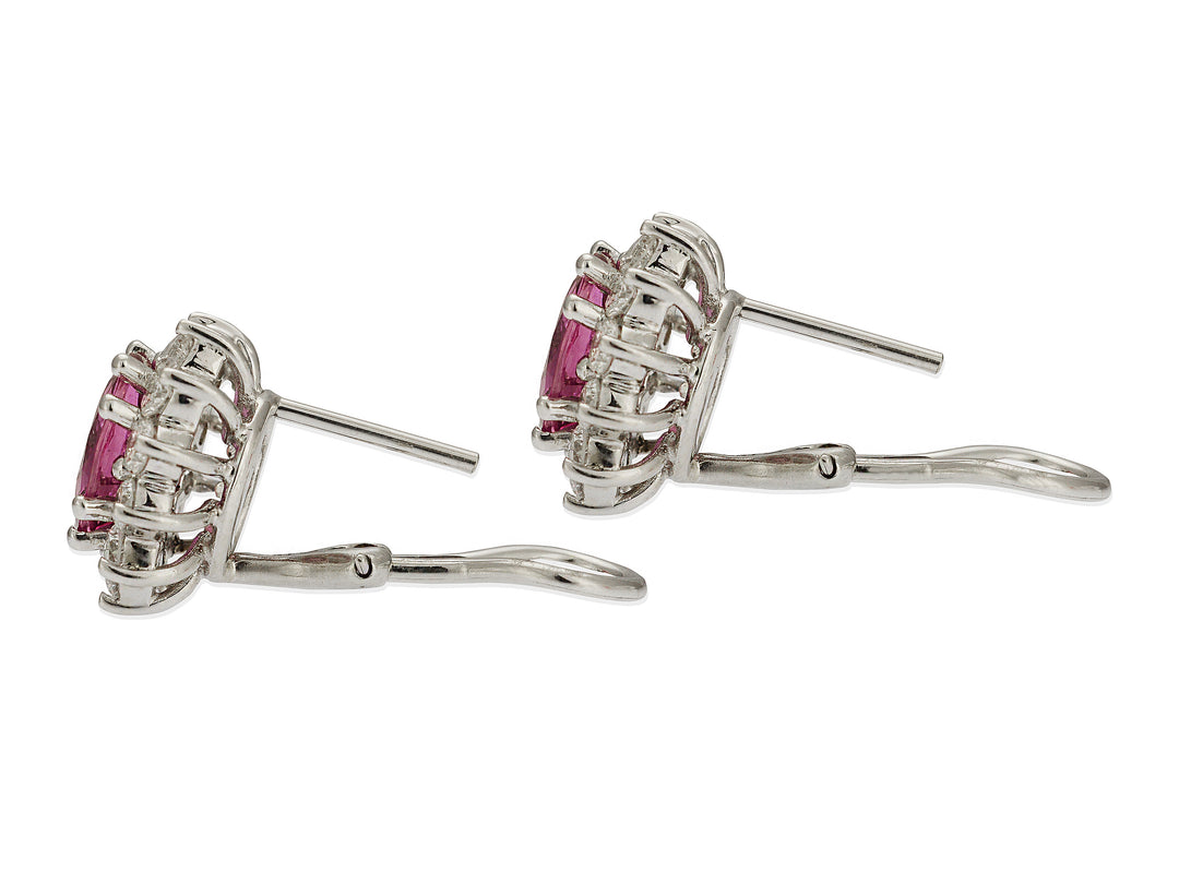 Pink Sapphire and Diamond Halo Earrings