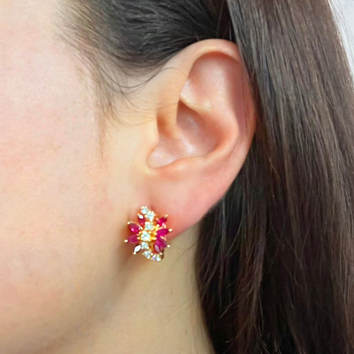 Marquise Ruby and Diamond Earrings