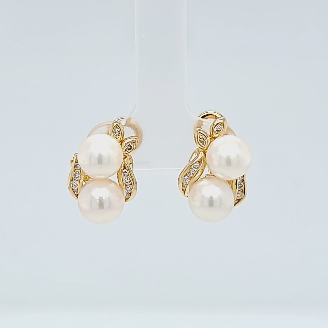 Pearl and Diamond Cluster Earrings