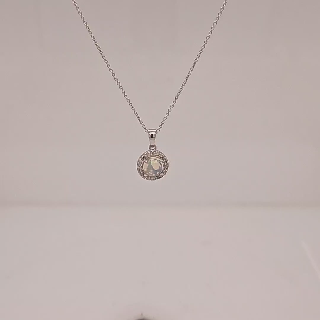 Round Opal and Diamond Necklace