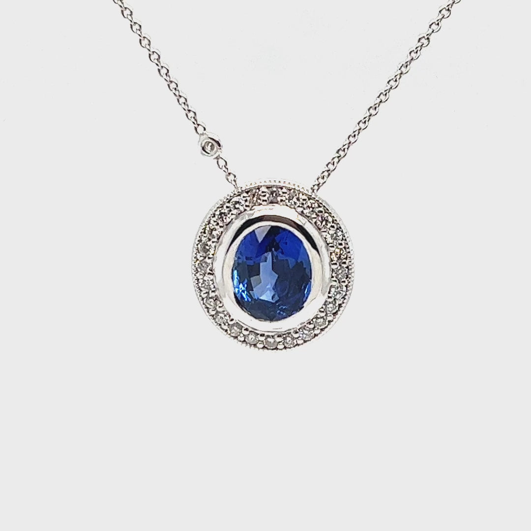 Sapphire Halo Pendant Necklace