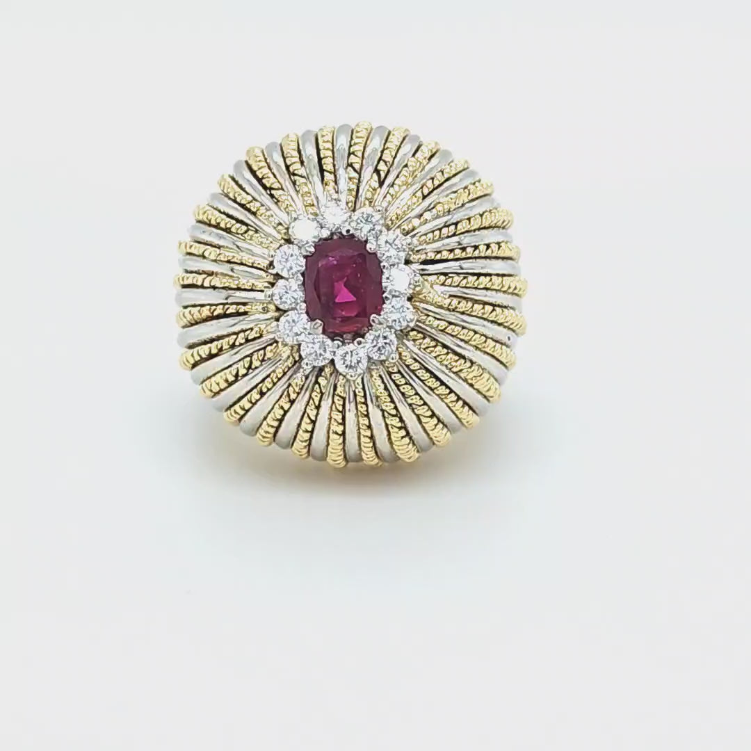 Domed Ruby and Diamond Ring