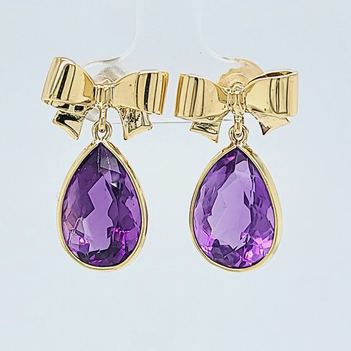 Amethyst Bow Drop Earrings