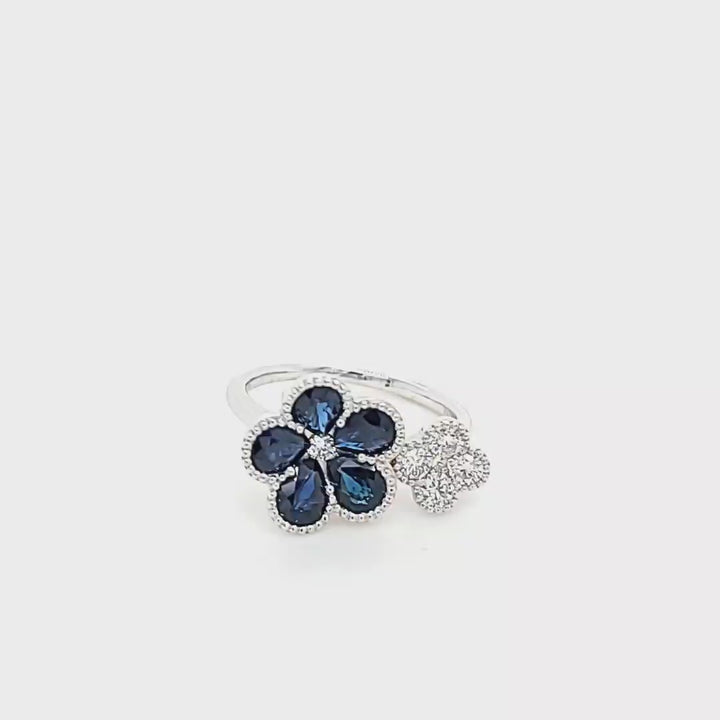 Sapphire and Diamond Flower Ring