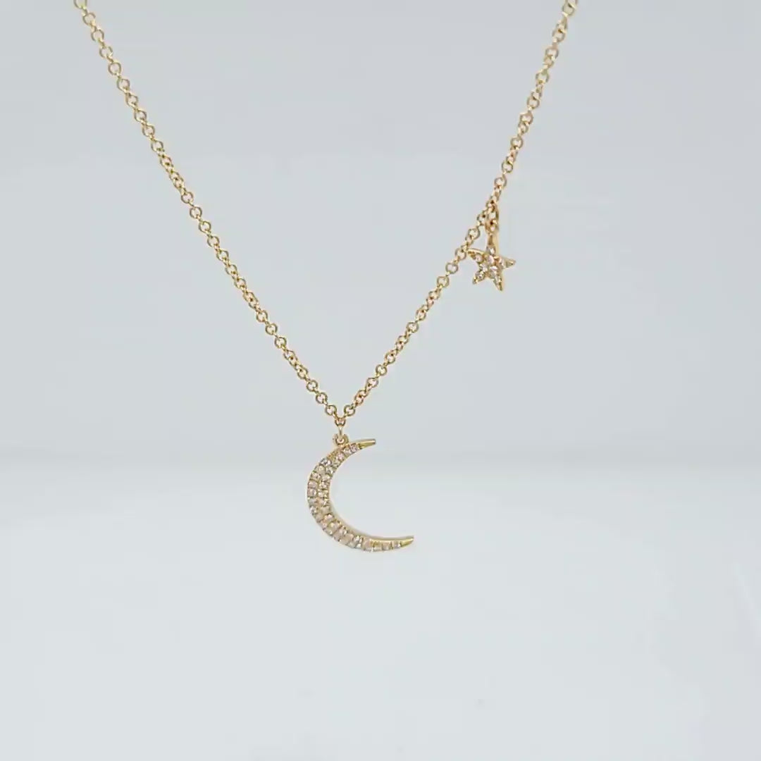 Moon and Star Diamond Necklace