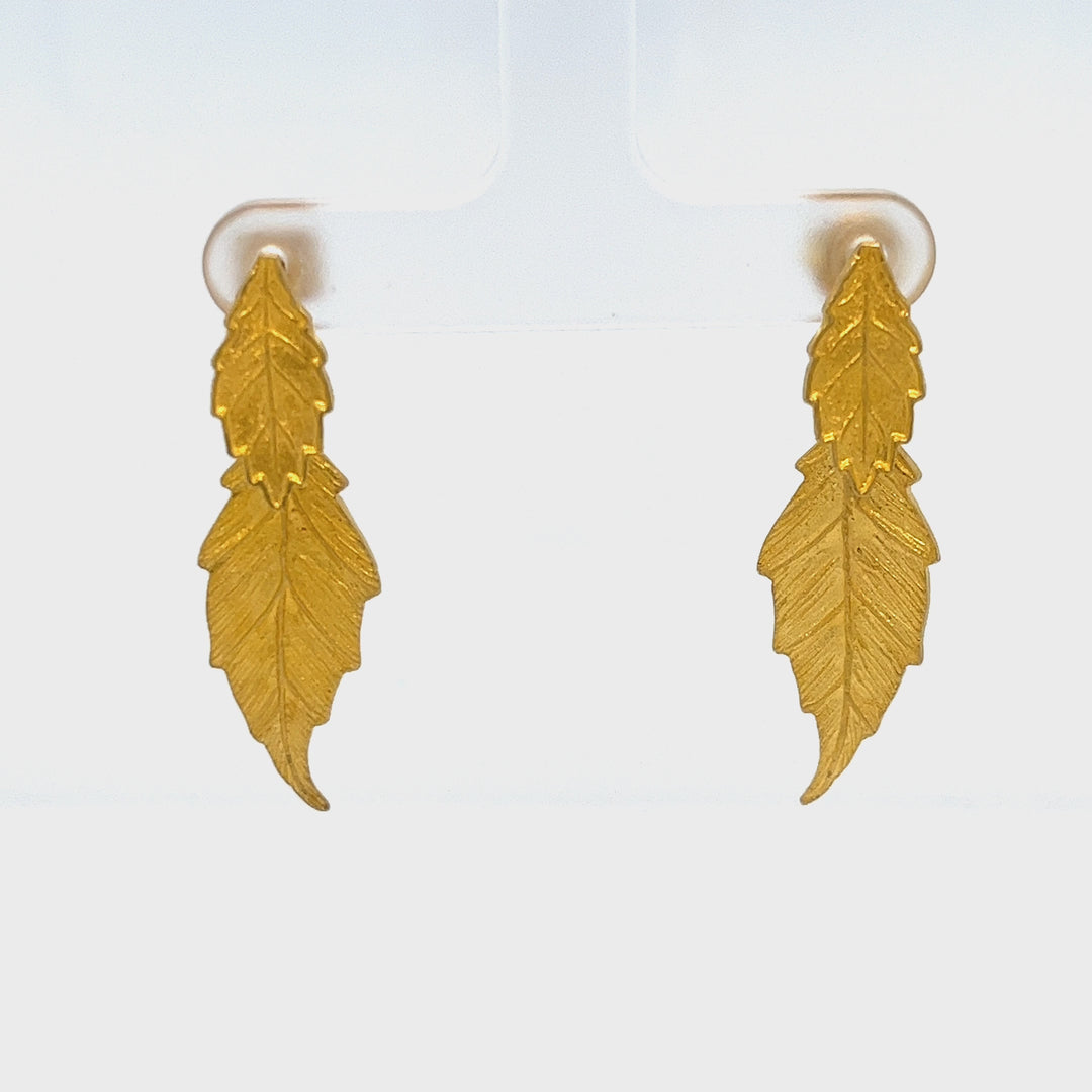 18K Leaf Drop Earrings