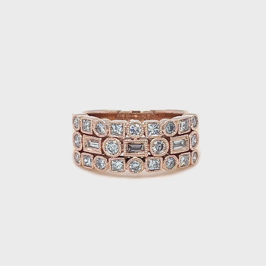 3 Row Diamond Rose Gold Ring