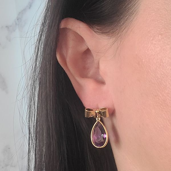 Amethyst Bow Drop Earrings