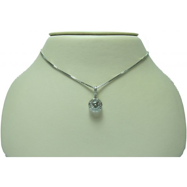 Round Halo Necklace - 0.77 cttw